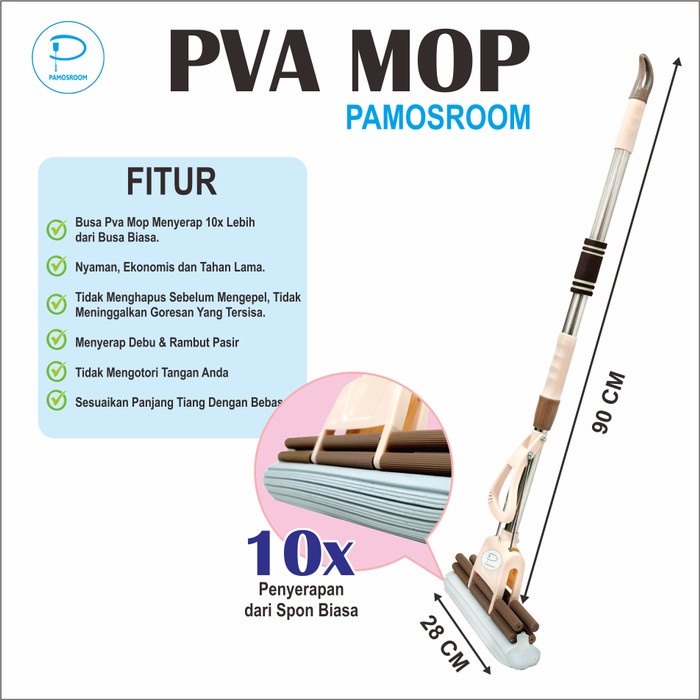 Pamosroom Alat Pel Lantai Busa Pel Sodok Pel Peras Busa PVA Mop