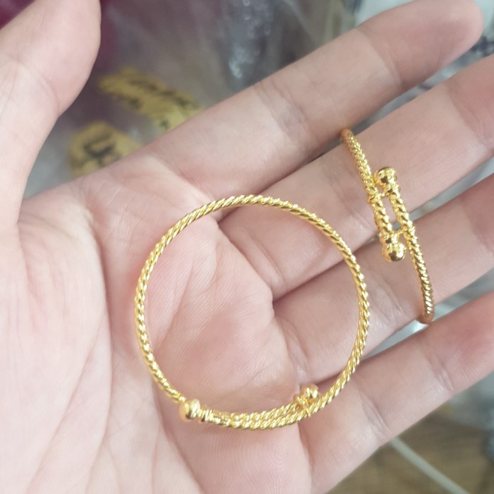 Promo Gelang Bulat Bayi Adjustable Unisex Laki Perempuan Emas Asli 700 70%