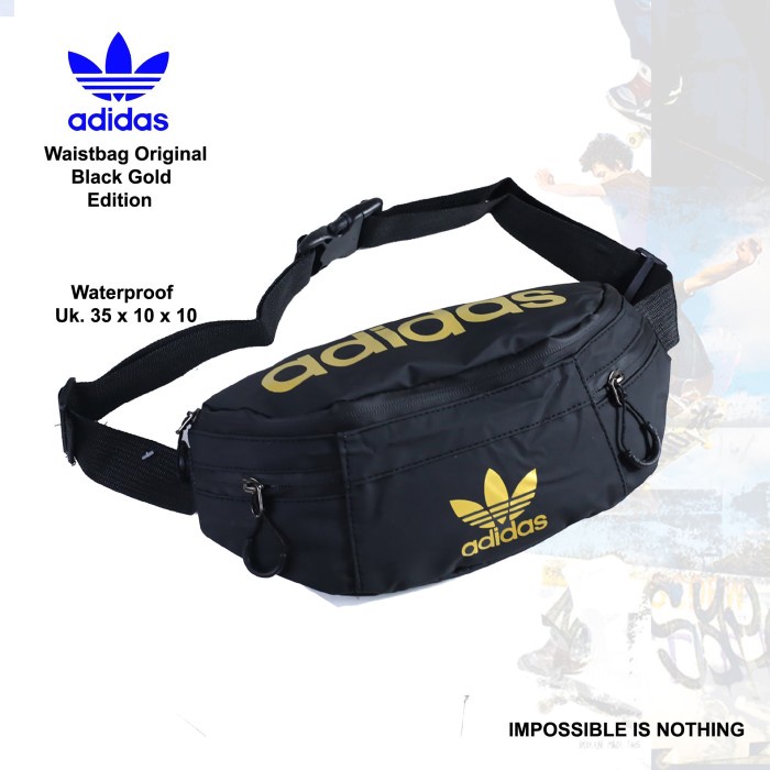 Tas Selempang Pria Waistbag Adidas Gold Waterproof Import High Quality Tas Pinggang Pria - Black Gol