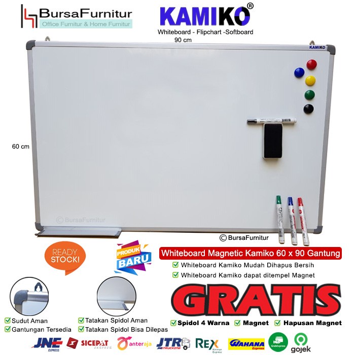 

Whiteboard Kamiko 60 X 90 Spidol H,B,Hj, M, Hapus Magnet, Magnet Berkualitas