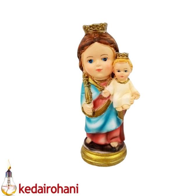 Termantab] Patung Bunda Maria Ratu Damai Penolong Abadi Dengan Tongkat Chibi Imut
