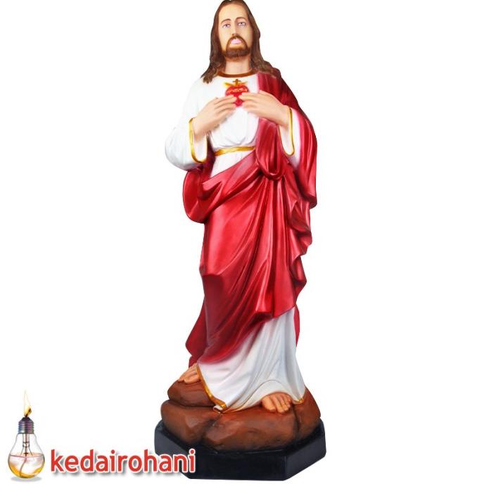 monggo] Patung Rohani Yesus Hati Kudus 1 Meter Fiberglass Jubah Merah