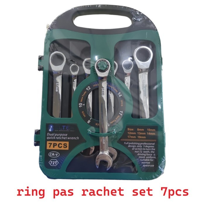 Promo Kunci Ring Pas Rachet Set 7 Pcs / Rachet Tekiro / Open End Wrench 8-19