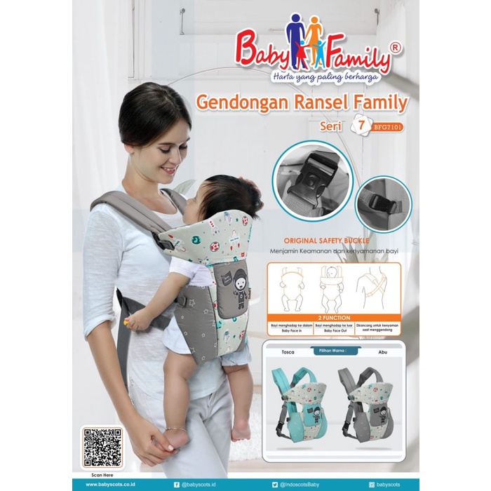 NEW Gendongan Ransel Baby Scots Scoot Scot Bayi Baby Family 7 BFG7101