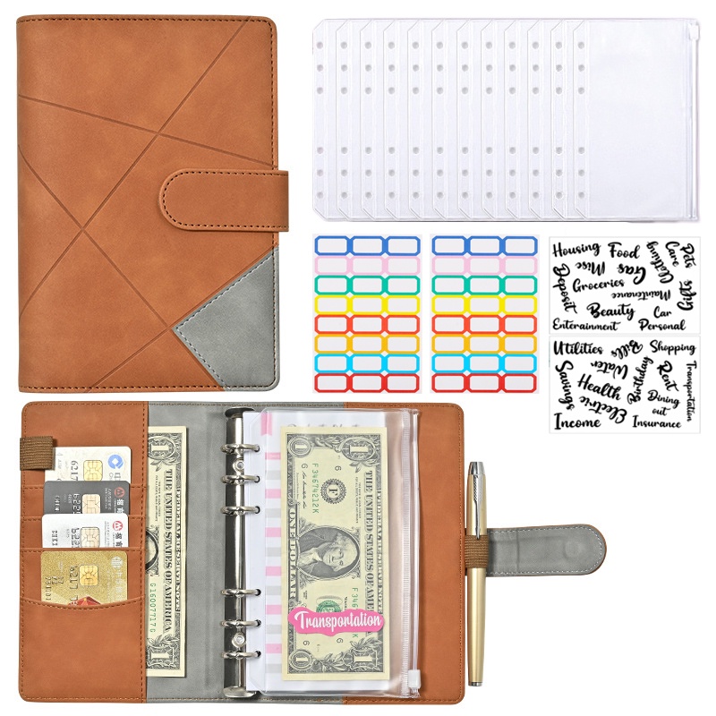 

A6 BInder Set Retro Folder Daun Longgar Membawa Buku Saku Buku Saku Kulit PU Buku Pegangan Notepad Buku Anggaran Kas