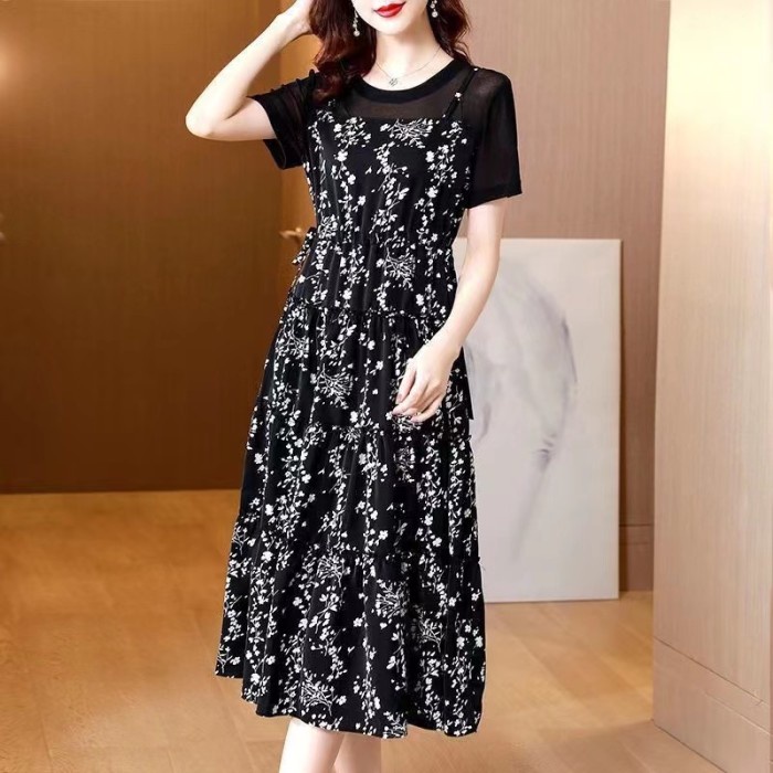 Dress Koreaan Style Motif Bunga Gaun Pesta Big size 2XL-4XL By Kamilun