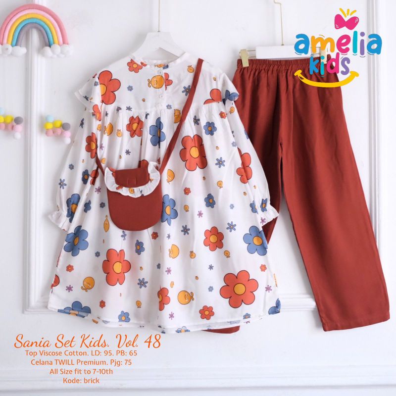((SETCEL TUNIK RAYON ANAK MOTIF BUNGA DAISY CANTIK)) SANIA SET KIDS VOL. 48 BY AMELIA // SETELAN BAJ