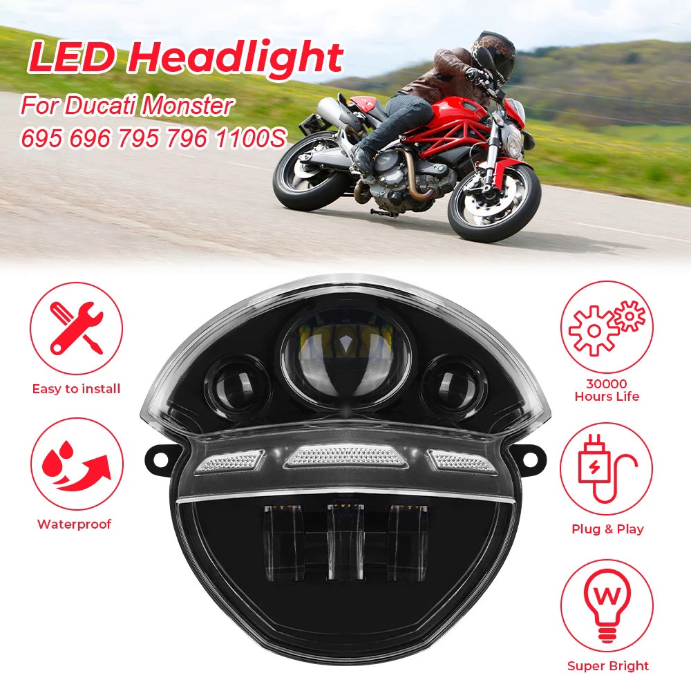 ❤Headlight For Ducati Monster 695 696 795 796 1100 1100S Motorcycle Front Headlights LED Head Lamp A