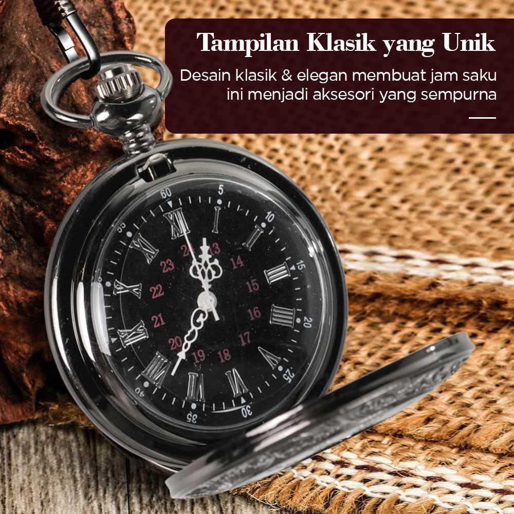 Kado Unik Jam Saku Antik Romawi Retro Vintage Pocket Watch Quartz Necklace Pendant Hadiah Antik