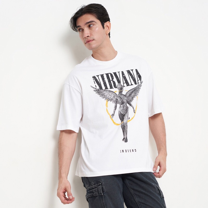 Baju Kaos Pull&Bear Oversize Nirvana In Utero Ba Print - T Shirt Band Vintage Nirvana Ba Print