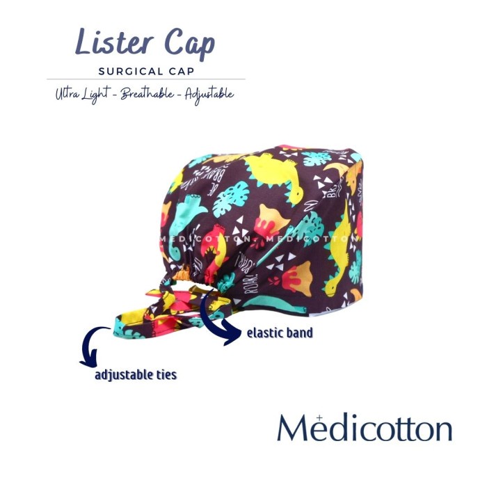 MEDICOTTON - Surgical Head Cap Topi Bedah Medis - Motif Dino -Tatasie