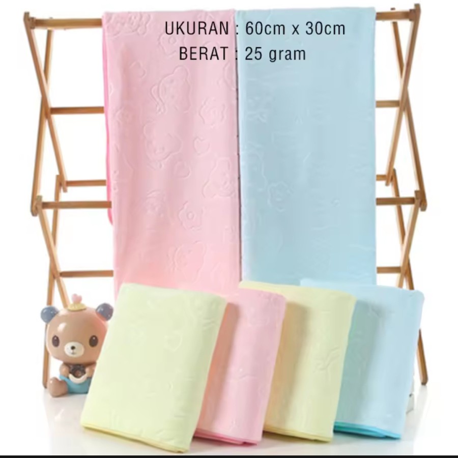 QG Handuk mandi kecil anak bahan microfiber motif beruang 30x60 cm