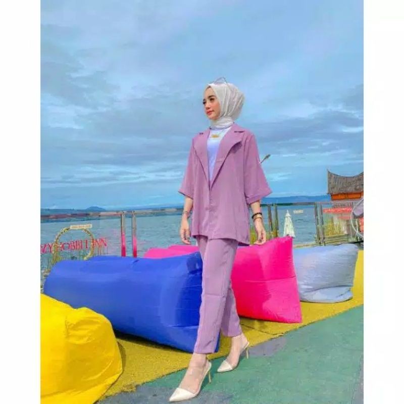 Setelan Blazer Wanita 1 Set Import Terbaru 2023 Pakaian Kerja Setcel Panjang Putri Proyek Lapangan B