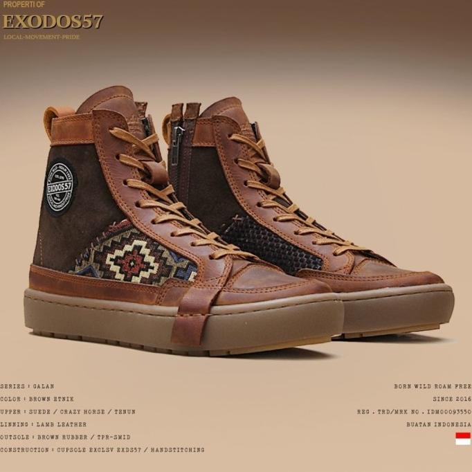 EXODOS57 GALAN BROWN ETNIK | SEPATU SNEAKERS KULIT ASLI | ORIGINAL