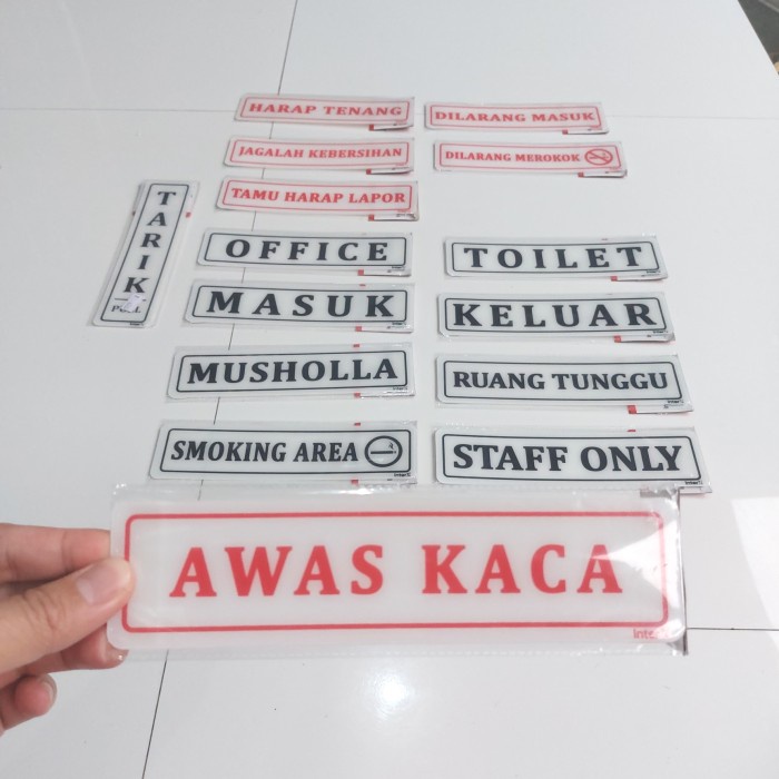 

TERMURAH! Papan Sign Akrilik Tulisan AWAS KACA Bahan PP 5x20cm 1 Buah