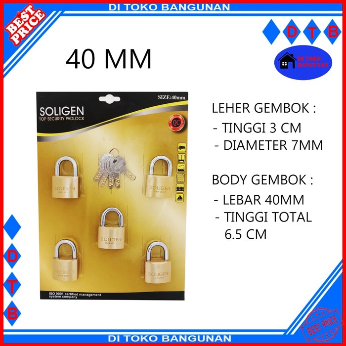 Latin- Gembok Master Key Soligen 5 Pcs Kuningan 40 50 60 Mm