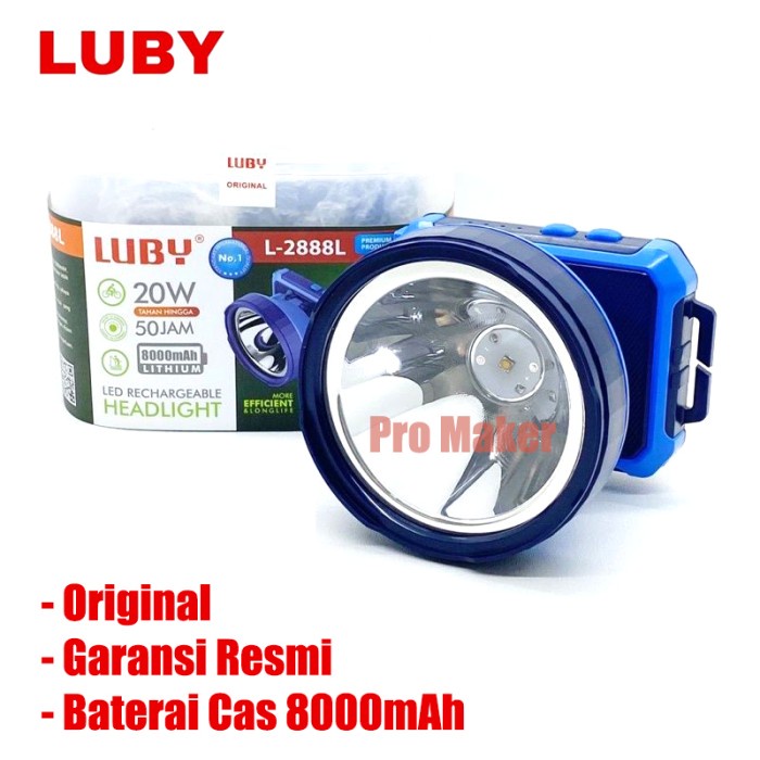 HEADLAMP SENTER KEPALA LUBY 20 WATT L-2888 LED PUTIH CAS 8000MAH