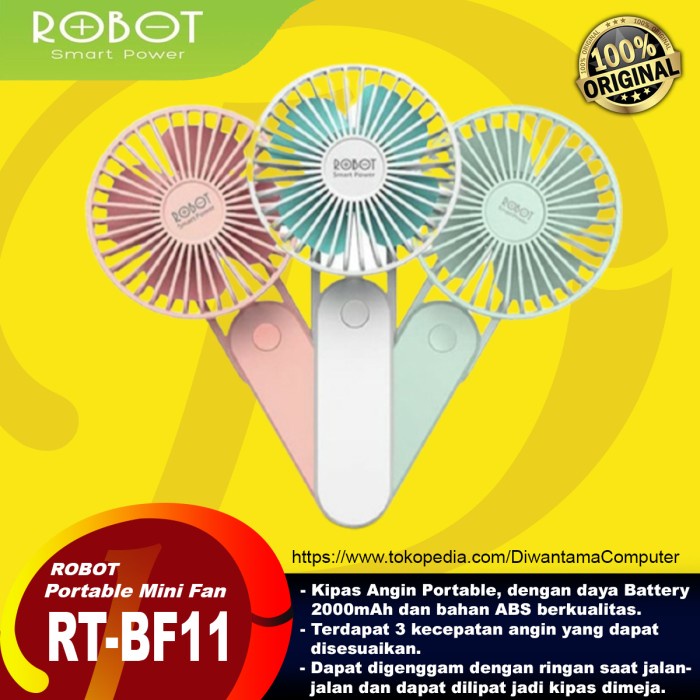 TERBARU ROBOT Mini Fan Kipas Angin Portable RT-BF11 PowerBank 2000mAh /KIPAS ANGIN MINI/KIPAS ANGIN