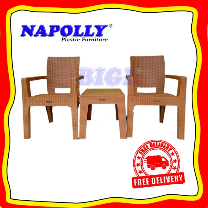 Terlaris Satu Set Meja + Kursi Teras Plastik Rotan Napolly By Gojek