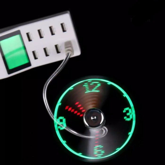 BAYAR DITEMPAT Kipas Angin USB Mini Fleksibel dengan Jam + Lampu LED /KIPAS ANGIN MINI/KIPAS ANGIN