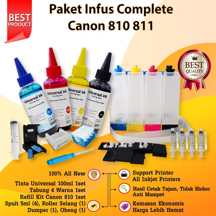 PAKET INFUS PRINTER MODIF CANON IP2770 MP287 MP237 TS307 TS207 LENGKAP