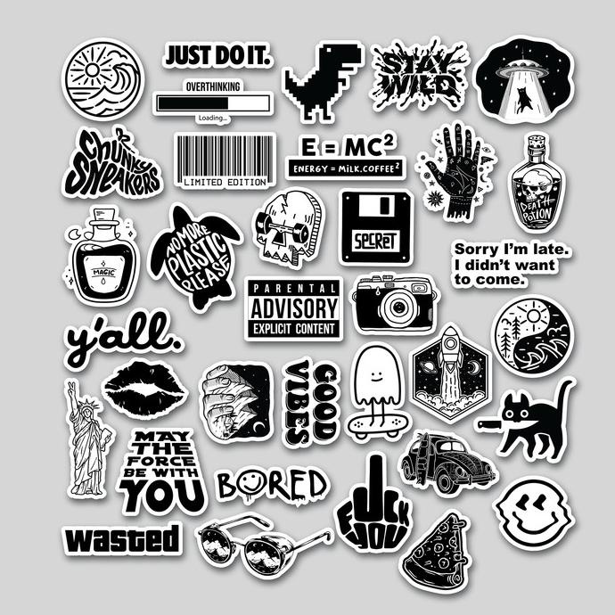 

Asli Sticker Pack Black & White | Sticker Tumblr | Stiker Laptop Koper Helm Murah