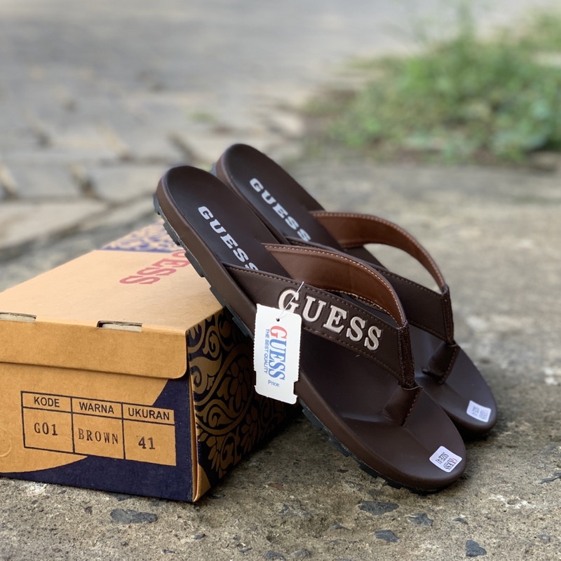 [10.10 SHOPEE BRAND FESTIVAL]Sandal Distro Pria Terbaru SendalJepit Casual Kekinan (GUESS)