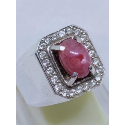 (bk) cincin permata ruby natural merah delima star ring perak ruby daging ster batu akik lawas vintage