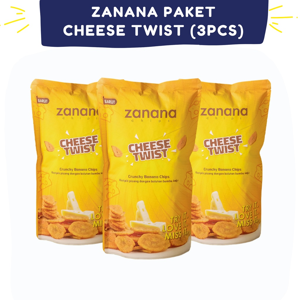 

Zanana Chips Paket Cheese Twist 3 pcs Keripik Pisang Bumbu Tebal dan Renyah Non COD