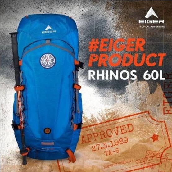 {Shop} TAS CARRIER EIGER RHINOS 40L DAN 60L  KERIL RANSEL PENDAKI GUNUNG - Biru 45L Murah