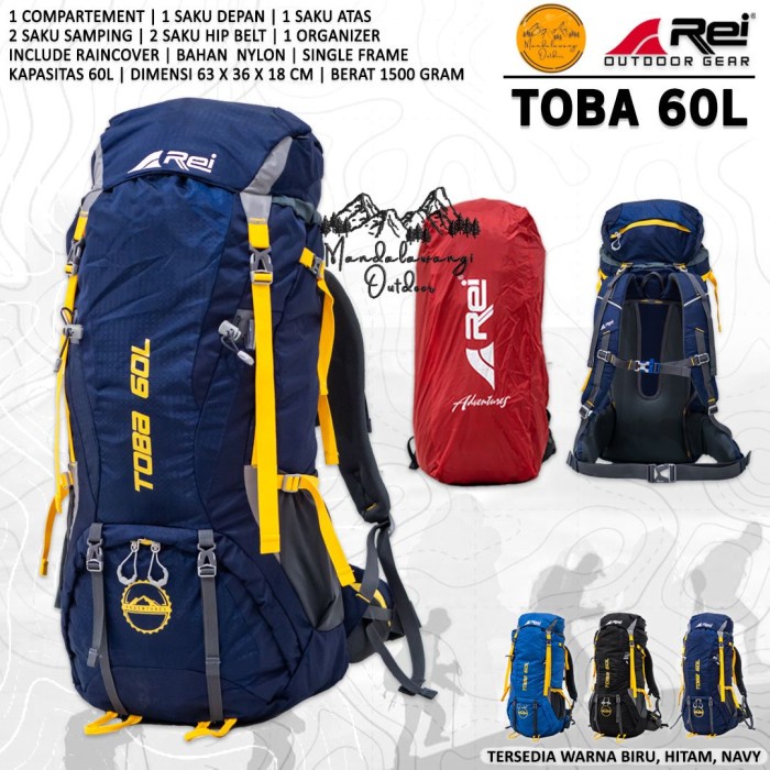 {Shop} TAS GUNUNG REI TOBA 60L ORIGINAL - CARRIER REI TOBA 60LITER - TAS GUNU - navy Berkualitas