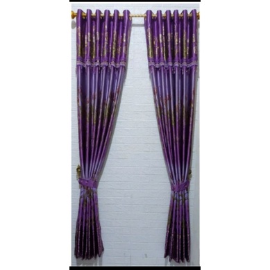 Gorden Jendela Pintu Kamar Kain Blaout Griter Bunga Print Emas