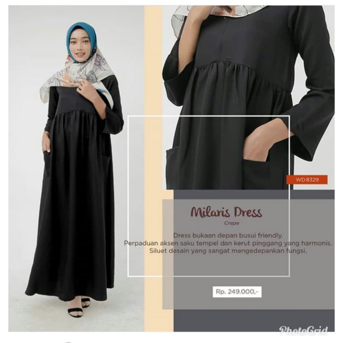 [Original] Dress Gamis Milaris Dress Black Mezora Original Bisa Gojek