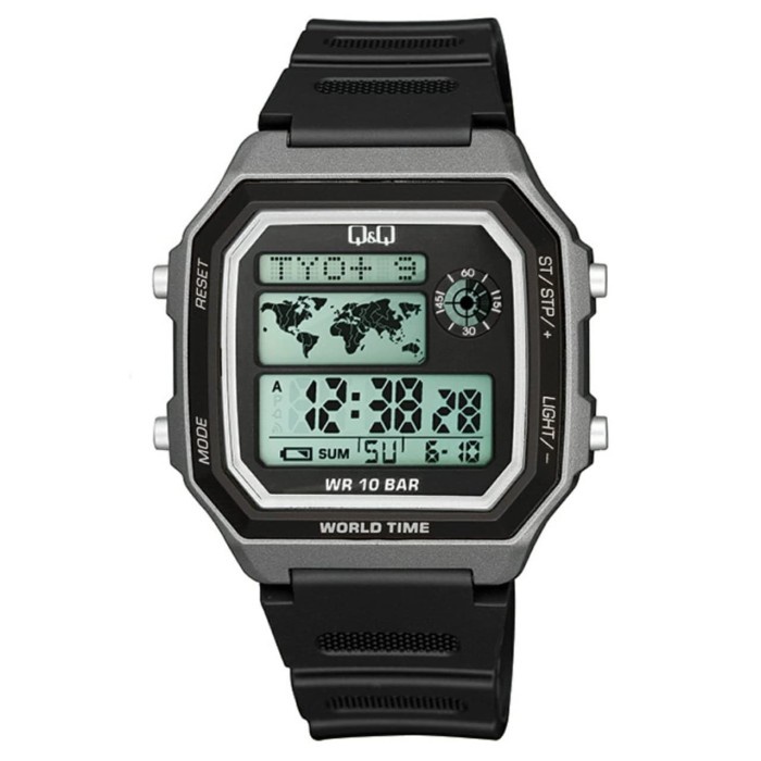 ✅Ori QQ Qq Qnq Digital Jam Tangan Pria Strap Hitam M196J005Y Original Berkualitas