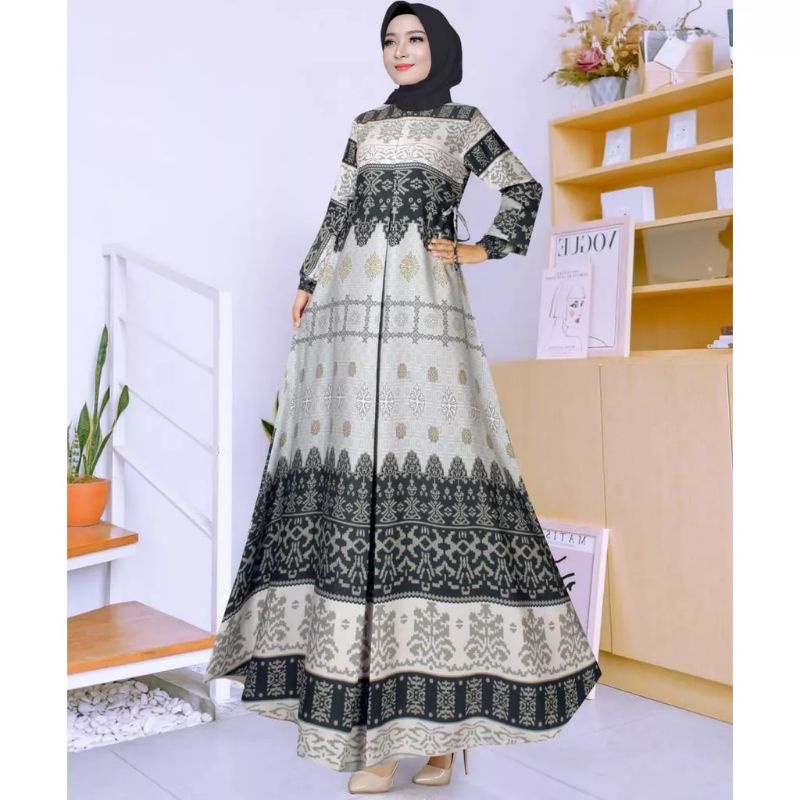 Gamis Maxmara silk motif print/gamis Maxmara premium terbaru/Shafira dress muslim mewah/fashion Musl