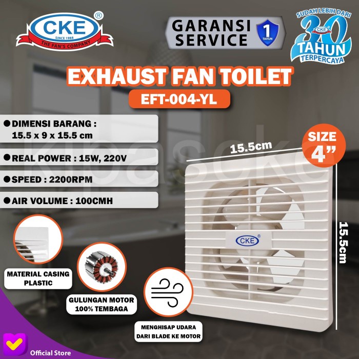 Jual Exhaust Fan Toilet CKE EFT-004 4" Rumah Toilet Dapur Eksos