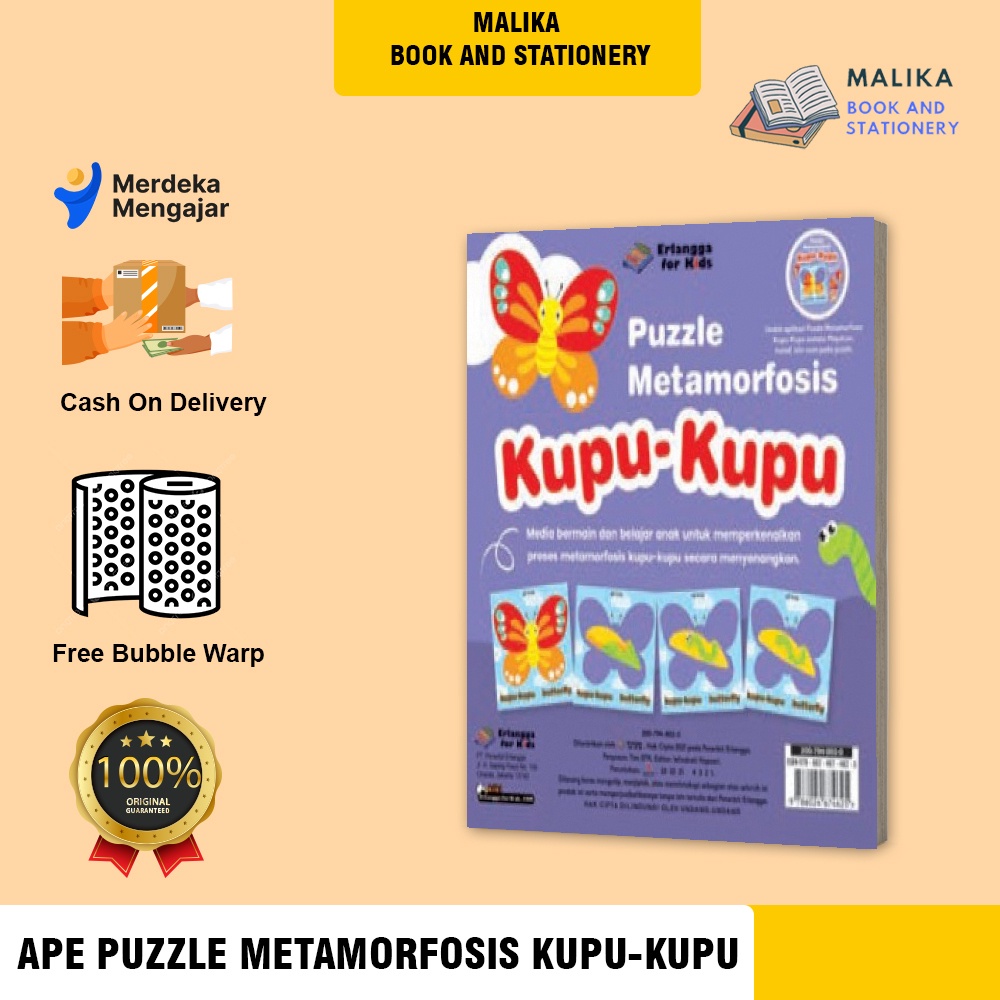 Puzzle Aktivitas Belajar Anak Ape Puzzle Metamorfosis Kupu-Kupu Anak Tk Paud