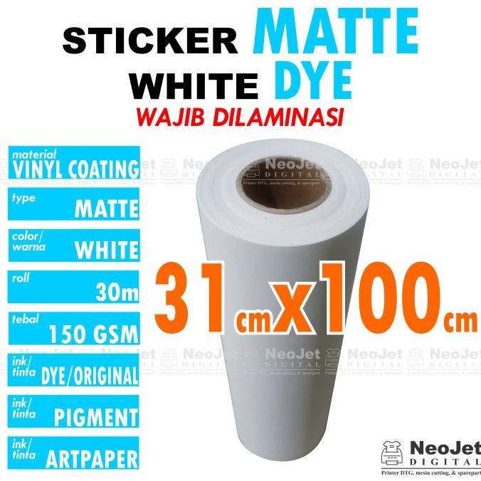 

Stiker Vinyl Matte Inkjet Dye Doff Doft Mate 31 X 100Cm Putih Meteran Kode 1155
