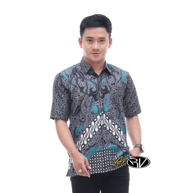 Kemeja Batik Pria Lengan Pendek G Abu Batik Pekalongan