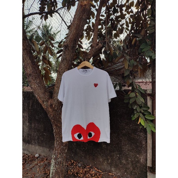play cdg big logo hearts white shirt