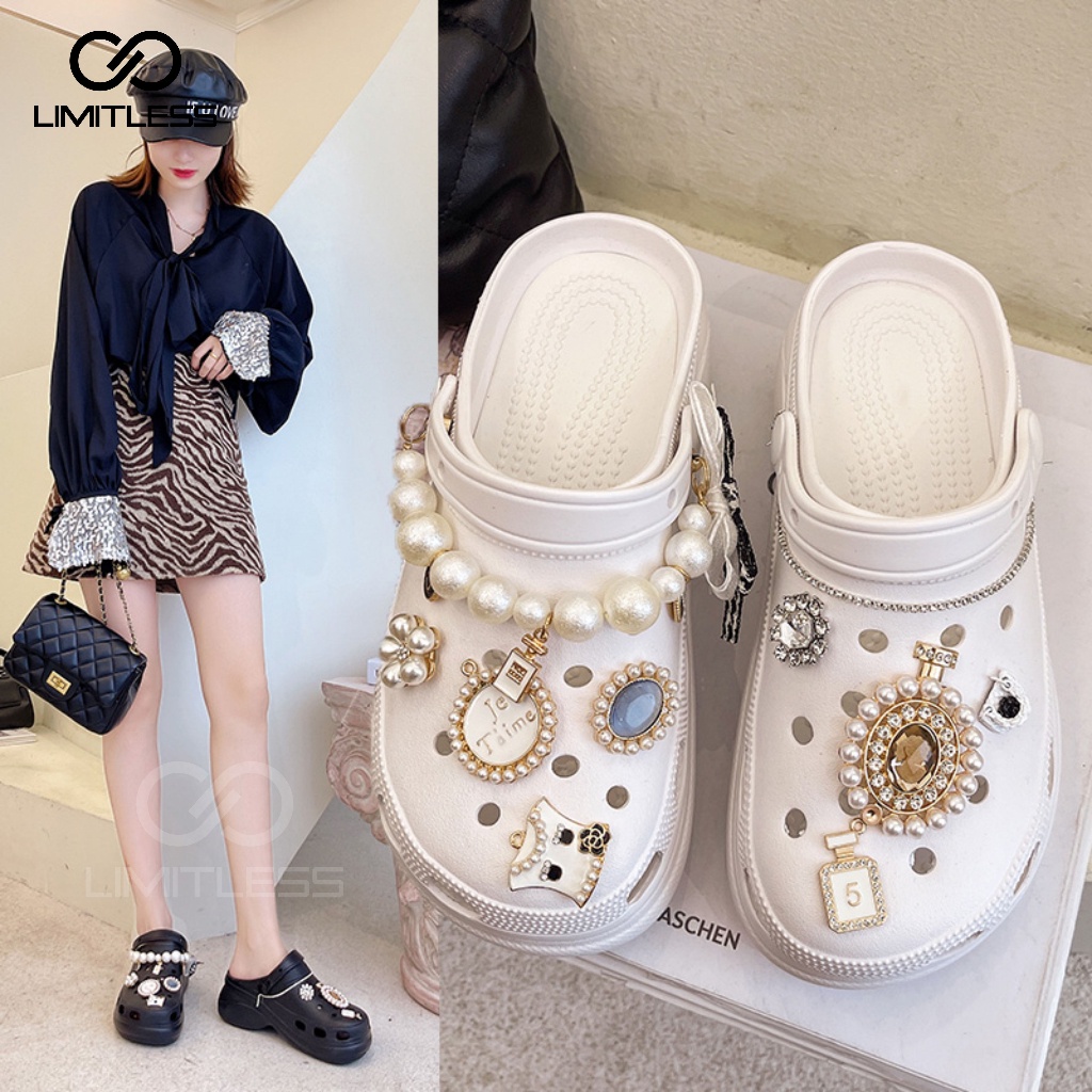 [MODEL TERKINI] LIMITLESS Sandal FUJI Slop Wanita Permata Mewah Terbaru Sendal Platform Wanita