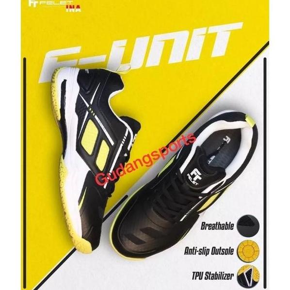 Sepatu Badminton Bulutangkis Felet F Unit Black Yellow Original Rianiwijaya14