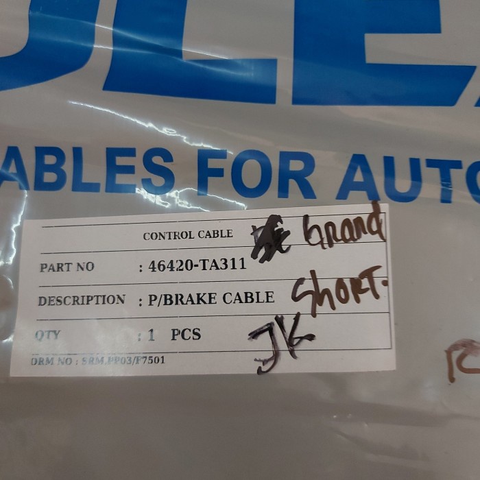 Cod - Kabel Rem Tangan Bagian Belakang Kanan/Kiri Kijang Grand Short Kode 037