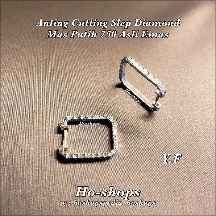 ✨Ori Anting Cutting Slep Diamond Mas Putih Kadar 750 Asli Emas Terbaru
