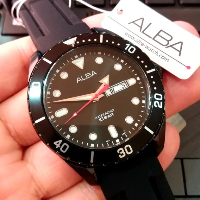 ✅Sale Alba Aj6119X1 Black Dial Black Rubber Original Bisa Gojek