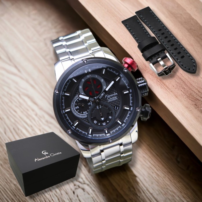 ✅Sale Jam Tangan Pria Alexandre Christie Ac 6239 Ac6239 Silver Black Diskon