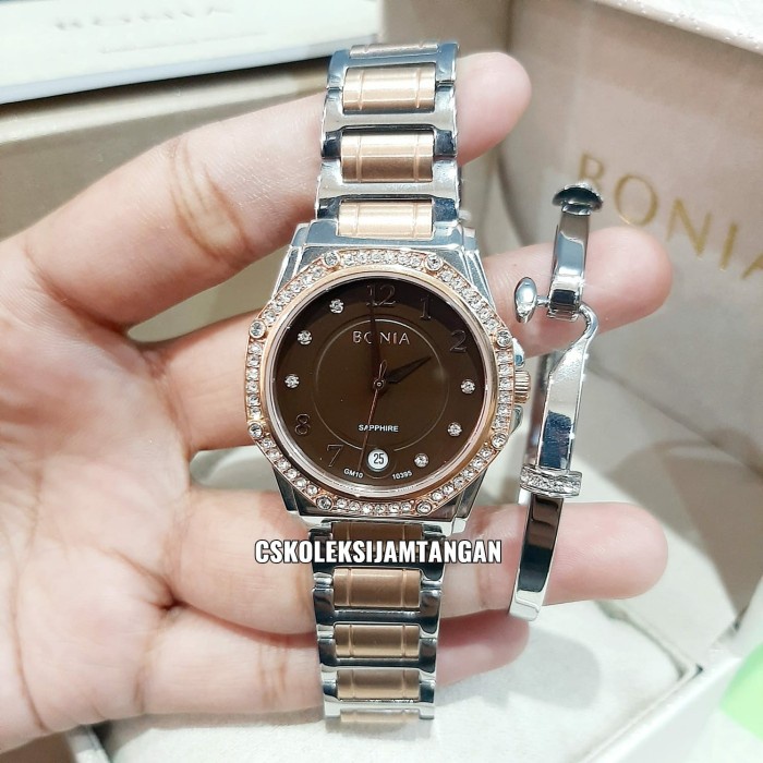 ✅Baru Jam Tangan Wanita Bonia Sapphire Bnb10395-2645S Silver Rose Brown Ori Terbatas