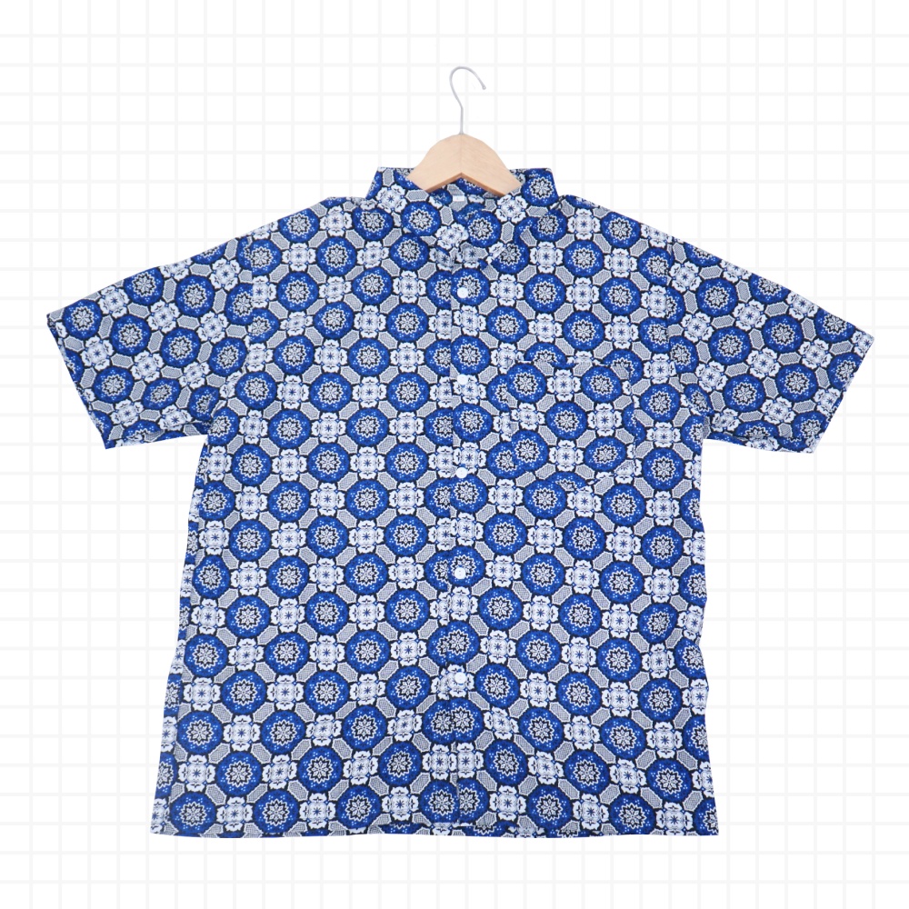 Batik Seragam Sekolah Motif Bunga Matahari Biru Lengan Pendek SIZE SMP/SMA