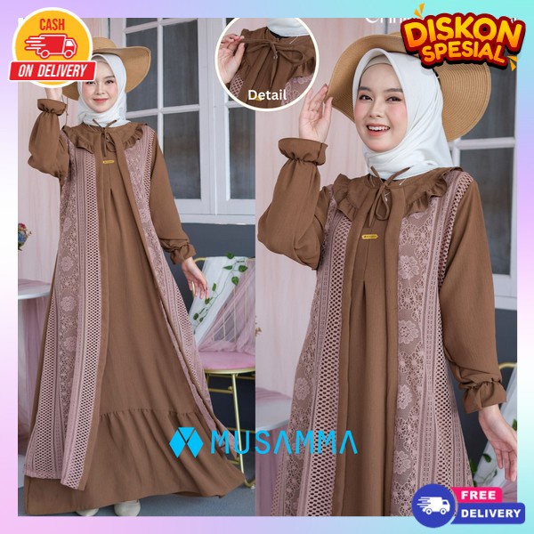 Dress Gamis Lebaran Perempuan Pesta Kondangan Mewah Baju Muslim Bju Muslimah Dres Syari Bahan Adem M