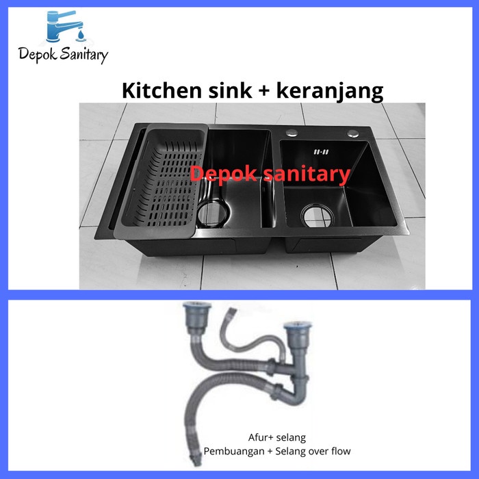KITCHEN SINK HITAM BLACK 2 BOWL SS 304 / BAK CUCI PIRING HITAM 2 BOWL